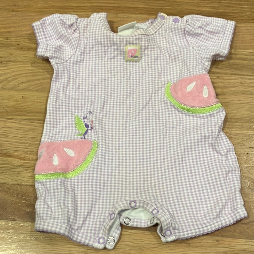 Purple Gingham Baby Romper with Watermelon Design
